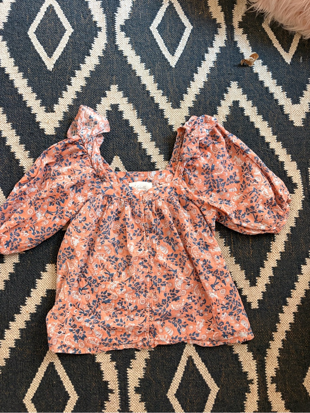 Cleobella Coral Pink Floral Puff Sleeve Blouse